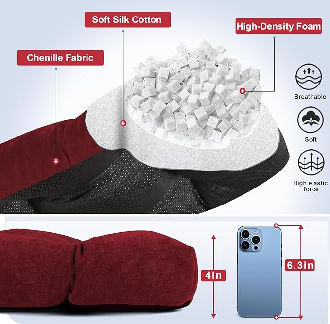 Bench Cushion 42 Inch - Chenille Fabric, High-Density Foam, Non-Slip Bottom, Soft Durable Indoor Tufted Long Seat Cushion for Window Garden Furniture (Red, 42x16x4 Inch)