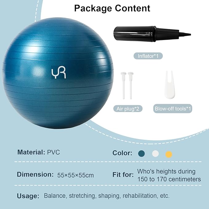 Exercise Ball for Workouts, Anti-Burst and Slip Resistant Yoga Ball for Gym Fitness and Physical Therapy