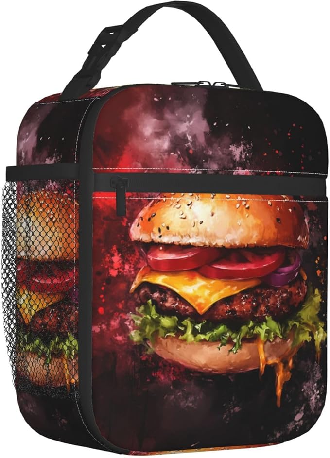 Hamburger Lunch Box for Women Men, Insulated Lunch Box Reusable Portable Lunch Bag Cooler Tote Waterproof Lunch Container for Office Picnic Work Travel
