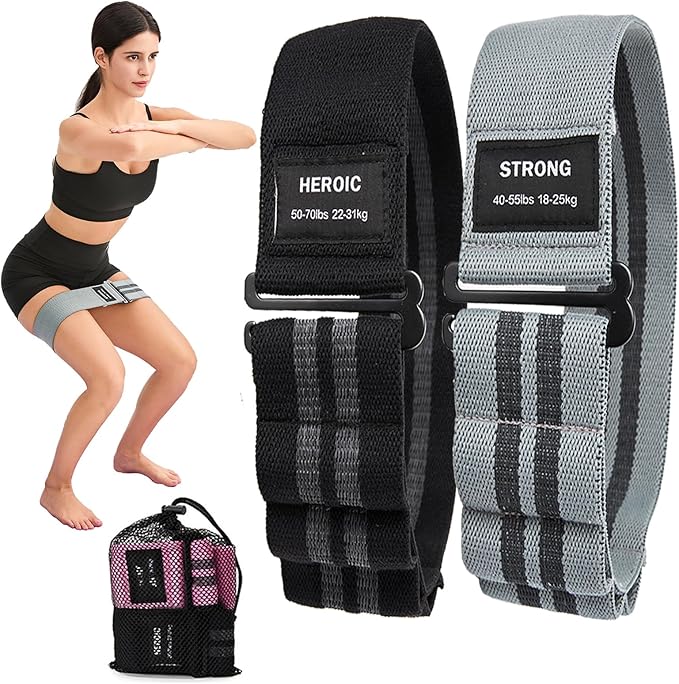 Adjustable Fabric Resistance Bands for Squats, Glutes & Legs – 5 Levels of Customizable Size, Width & Tension, Non-Slip Booty Bands for Men and Women, Pilates & Yoga Workouts(Medium)