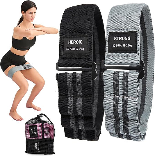 Adjustable Fabric Resistance Bands for Squats, Glutes & Legs – 5 Levels of Customizable Size, Width & Tension, Non-Slip Booty Bands for Men and Women, Pilates & Yoga Workouts(Medium)