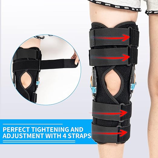 Hinged ROM Knee Braces Adjustable Knee Immobilizer Support for Knee Pain ACL MCL PCL Arthritis Meniscus Tear Post OP Recovery for Men and Women Side Stabilizers Torn Meniscus Orthopedic Orthosis （M)