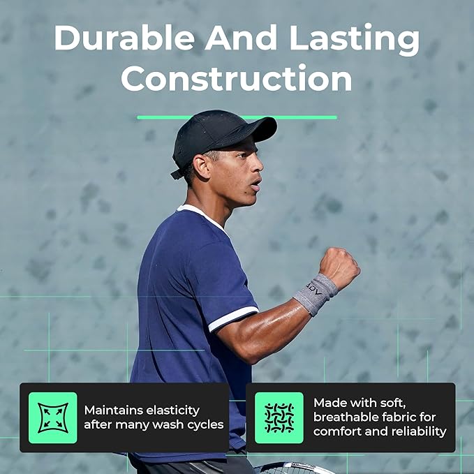 ADV Tennis Wristbands with New Age Polyester Cotton Blend - Ultra Absorbent Wrist Sweatbands - Doublewide & Slim Wrist Bands for Sweat - 4 Pack or 2 Pack