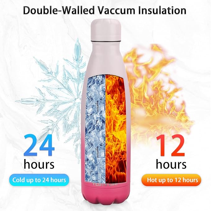 Insulated Water Bottle,2 Pack-17oz Stainless Steel Water Bottles with straw lid,Metal Sports Water Bottles for Boys,Girls,Double Wall Vacuum BPA-Free Flask for Sports (Sunset & Sea)