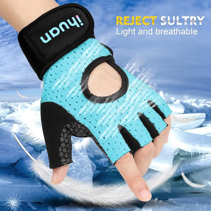 ihuan Breathable Weight Lifting Workout Gym Gloves: Fingerless Exercise Wrist Support | Enhance Palm Protection | Extra Grip for Fitness |Training | Rowing | Pull-ups