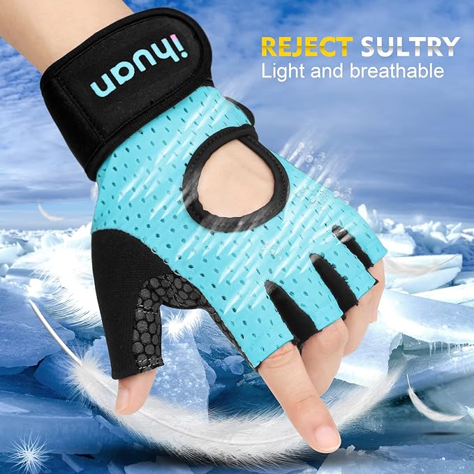 ihuan Breathable Weight Lifting Workout Gym Gloves: Fingerless Exercise Wrist Support | Enhance Palm Protection | Extra Grip for Fitness |Training | Rowing | Pull-ups