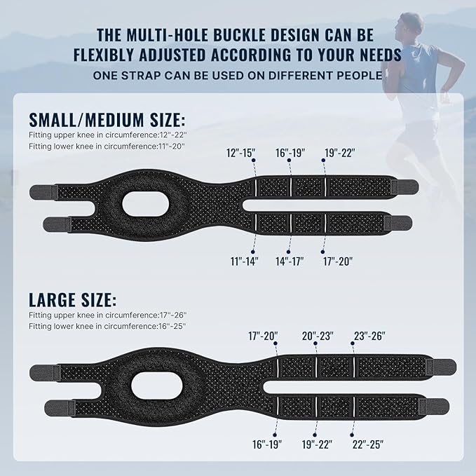 Fit Geno Patella Knee Brace for Women Men, 1-Pack Patellar Tendon Support Strap for Arthritis Tendonitis Running Jumpers Knee Hiking Basketball Volleyball Tennis Squats