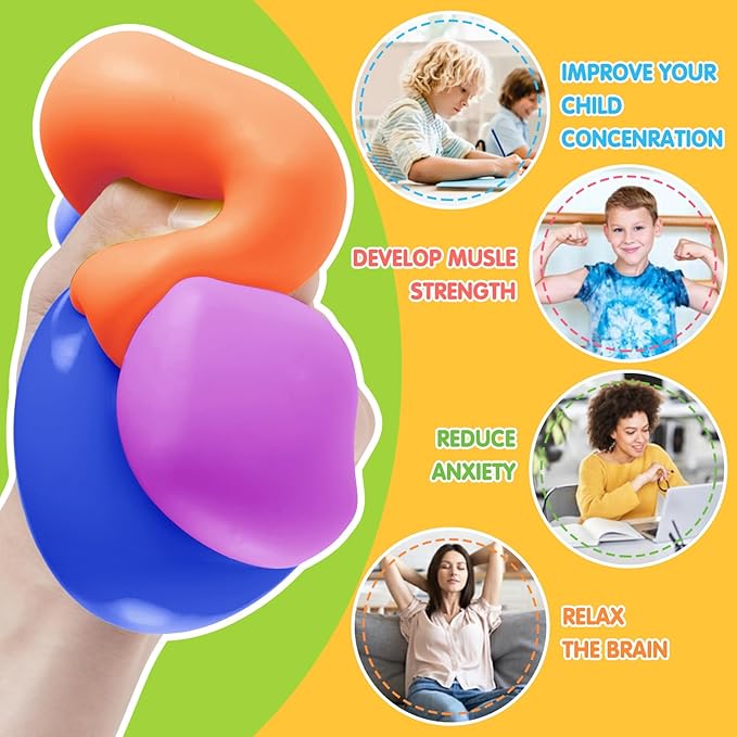 Fidget Toys Stress Cube, 4Pcs Stress Balls Bulk for Kids and Adult, Slow Rising Stress Ice Cube, Dough Stress Balls Soft Fidget Squishy Toys for Anxiety Relief, Square Ball (4PACK)