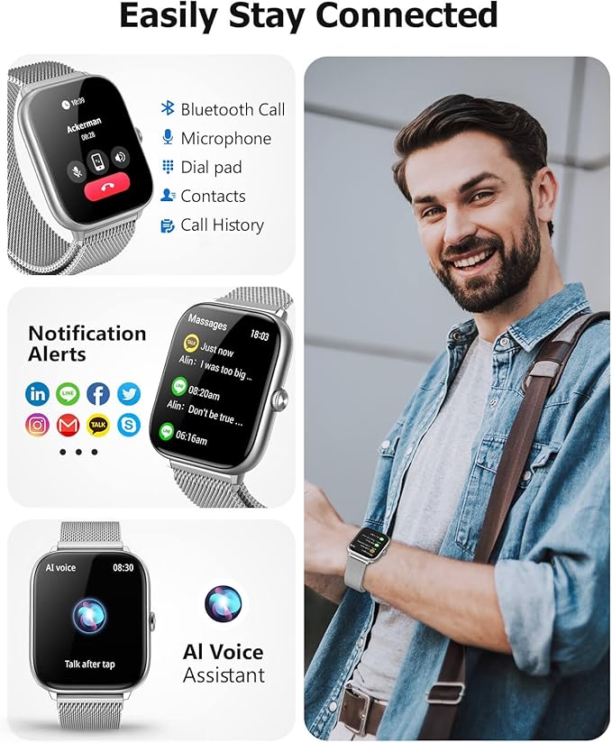 2.06" AMOLED Smart Watches with Blood Pressure, 118 Sports Modes, Fitness Activity Tracker for Men Women, Heart Rate Sleep SpO2 and Stress Monitor, IP68 Waterproof, Compatible with Android and iPhone