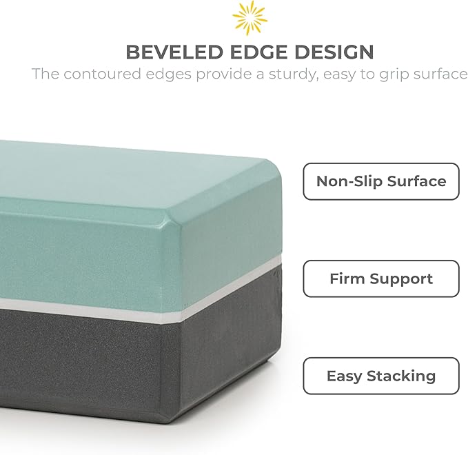 Sunshine Yoga 4" Striped Yoga Block, 4 Pack Bulk EVA Foam Yoga Blocks, Firm and Supportive Yoga Brick, Balance Foam for Stretching, Pilates, and Workout, 4" x 6" x 9"