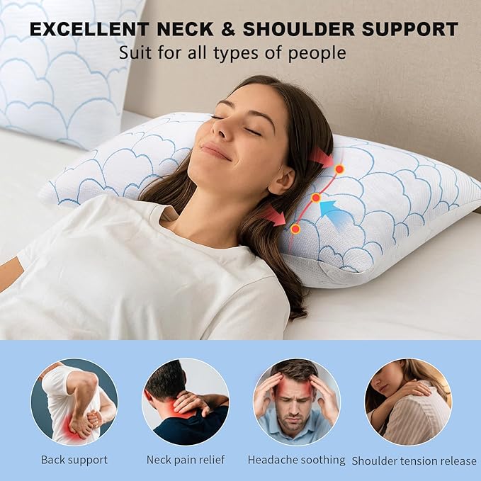 Cooling Pillows King Size Set of 2, Luxury Memory Foam Pillows, Adjustable Firm Bed Pillows for Sleeping 2 Pack, Cool Cold Soft Gel Pillow for Hot Side Back Stomach Sleepers 20" x 36"