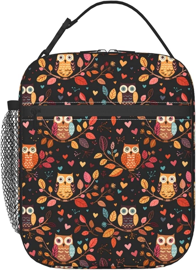 Cute Owl Lunch Box for Women Adults Kids, Insulated Cooler Lunch Bag for Picnic, School, Office, Travel, Work, Portable Reusable Polyester Tote Thermal Lunch Bags (Colorful Owl)