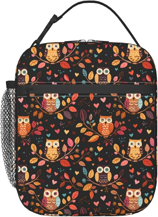 Cute Owl Lunch Box for Women Adults Kids, Insulated Cooler Lunch Bag for Picnic, School, Office, Travel, Work, Portable Reusable Polyester Tote Thermal Lunch Bags (Colorful Owl)