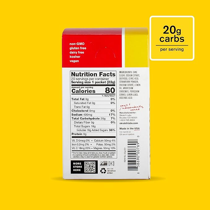 Skratch Labs Hydration Packets Hydration Drink Mix, Strawberry Lemonade (20ct) - Electrolyte Powder Developed for Athletes and Sports Performance, Gluten Free, Vegan, Kosher