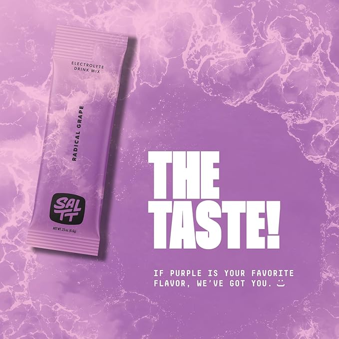 SALTT Electrolytes Powder Flavored Drink Mix - Radical Grape - 30 Hydration Packets - Magnesium, Potassium, Sodium, Trace Minerals - Zero Sugar & Gluten Free - Travel Essentials