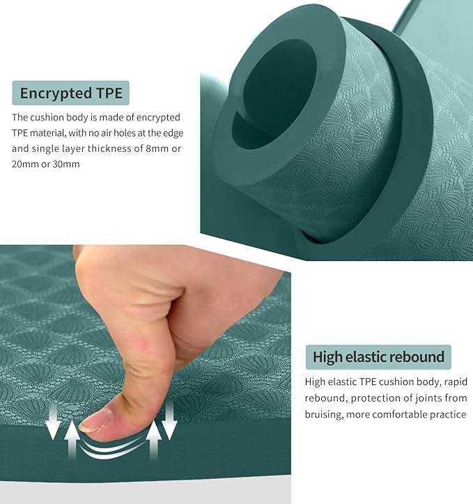 8/20/30mm Jump Rope Mat Fitness Exercise Mat Durable, Non-Slip, Workout Mats with Jump Rope & Carrying Bag for Home Gym Flooring (55"x 24")