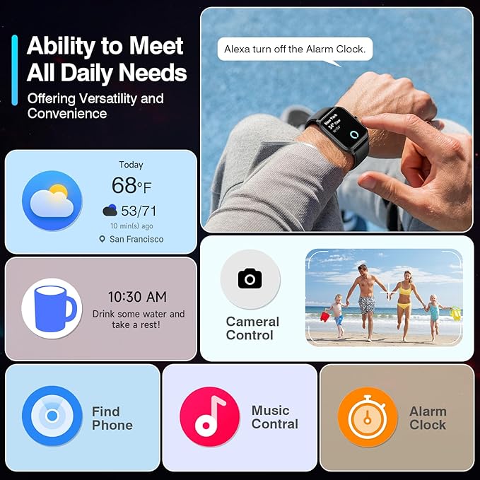 Smart Watches for Women Men, 2025 Smartwatch 1.8'' Alexa Fitness Tracker Smart Watch Compatible for Android iPhone with Bluetooth Call (Answer/Make), IP68 Waterproof Heart Rate/Sleep/SpO2 Monitor 110+