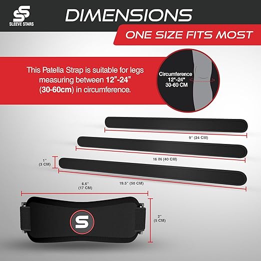 Sleeve Stars Patellar Tendon Support Strap Osgood Schlatter Knee Brace for Youth, Knee Brace for Women & Men, Swedish Brand Knee Strap Patella Tendon Support, Kids Knee Brace 3 Lengths (Pair/Black)