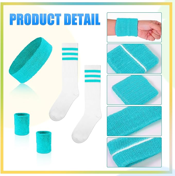 Hillban 80s Workout Outfit 80s Accessories for Women Men Neon Sweatbands Headbands for Tennis Volleyball Sport