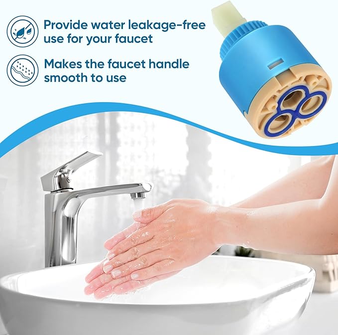 Faucet Cartridge Replacement Diameter 25mm Double Sealing with 90 Degree Rotation Ceramic Cartridge Valve Suitable for Single Handle Kitchen Basin Shower Faucet Replacement Parts (25mm)