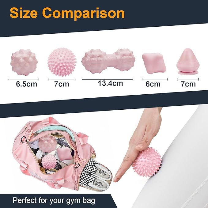 Massage Ball Set for Myofascial Trigger Point Release & Deep Tissue Massage, Firm/Soft Mountable Self/Peanut/Spiky/Hand Exercise Ball