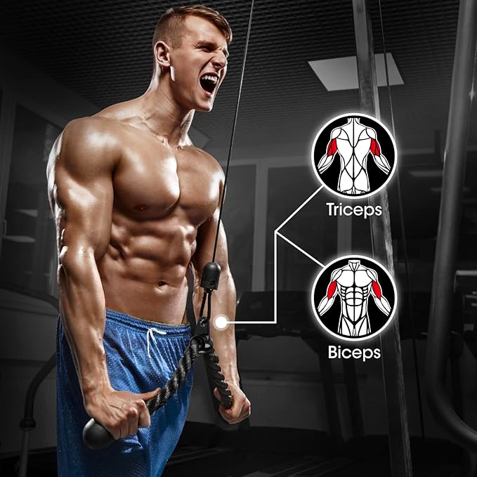 Yes4All Cable Machine Attachment, Row Handles, Tricep Rope, Straight Bar, V Bar, LAT Pulldown Accessories Load 880 LB for Home Gym