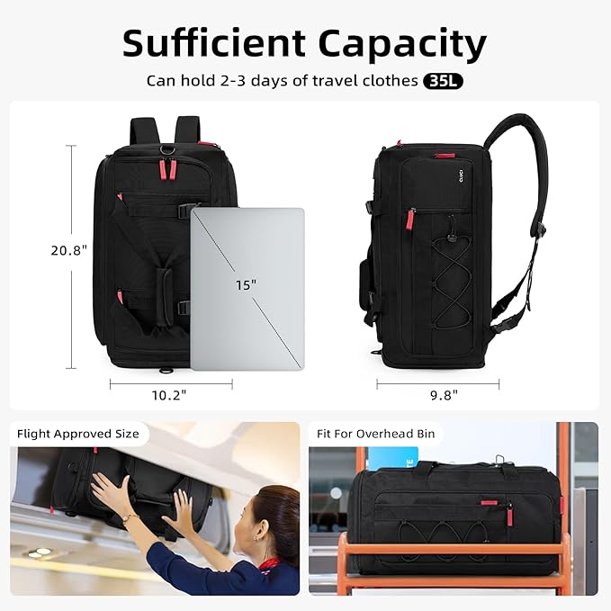 CLUCI Gym Bag for Men & Women, 35L Sports Duffle Bag for Travel,4 in 1 Weekender Bag,Overnight Backpack with Shoe Compartment,Carry on Duffel Bag for Airplane