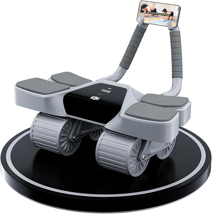 2025 New 4-Wheel Abdominal Roller with Elbow Support : Latest Upgraded High-Performance Exercise Machine With Automatic Rebound, Multi- layered Anti-Slip Design with Calorie Counting LCD Screen