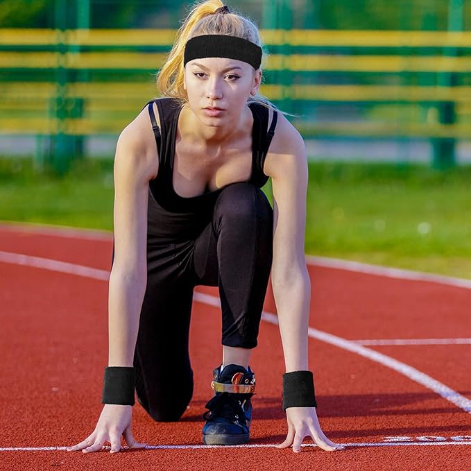 Civaner 12 Pcs 80s 90s Sweatbands Neon Headbands Wristbands for Men Women Party Sports Cotton Headbands Terry Cloth Athletic Sweat Bands for Tennis Football Gym Workingout Accessories