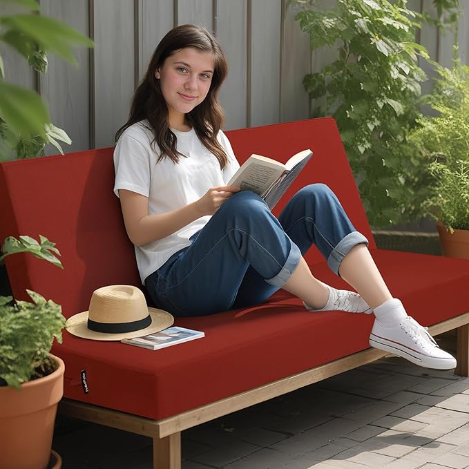 idee-home Outdoor Bench Cushion Waterproof, Bench Cushions for Outdoor Furniture, Patio Porch Swing Replacement Seat Pad with Ties for Garden Backyard, 42 x 18 Inch