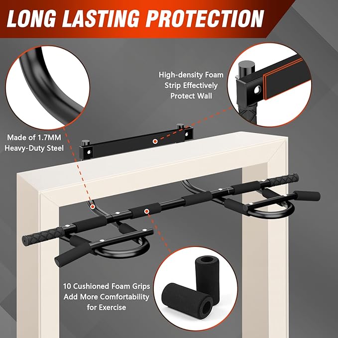Pull Up Bar for Doorway, Upgrade Chin up Bar for Doorway Without Screws, Portable Strength Training Door Frame Pull-up Bars, Door Workout Bar with Foam Grips for Home