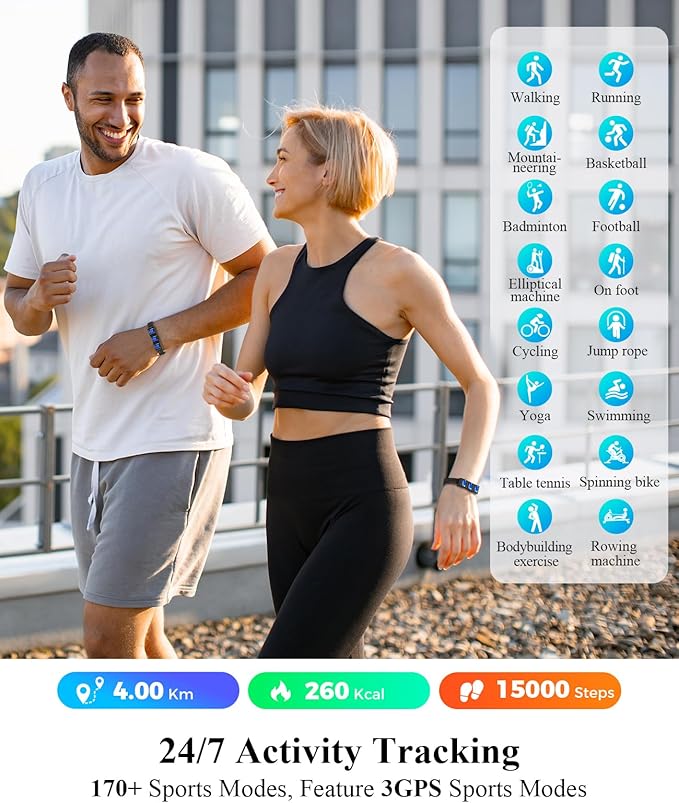 Smart Bracelet, Wearable Activity & Fitness Tracker Band, 24/7 Sleep Tracker, All-Day Continuous Heart Rate Blood Pressure Stress HRV Monitor, 170+ Sport Modes Smart Wristband with 2 Bands, Free APP