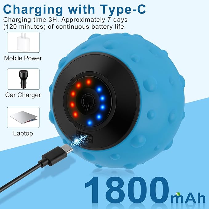 Vibrating Massage Ball 5-Speed，Next Generation Vibrating Ball Physical Therapy for Muscle Massage and Myofascial Trigger Point Release ，Relieves Muscle Pain & Tightness, Improves Mobility & Circula