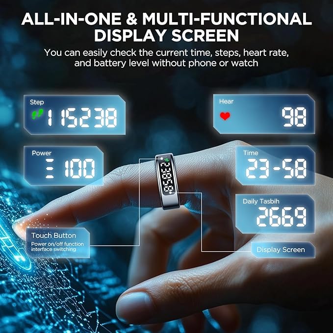 Smart Ring for Women with Display Screen, Sleep Ring for Men with Heart Rate, Fitness Tracker/Step tracker for Activity Monitoring/Steps/Calories,Wireless Charging, for iOS Android (RoseGold,9#)