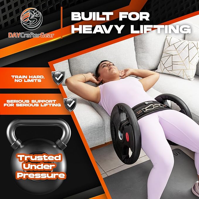 Hip Thrust Belt for Weights, Dumbbells & Kettlebells – Heavy Duty Glute Workout Equipment for Plates up to 300 lbs, with bonus straps for Dips & Squat Belt for Home & Gym