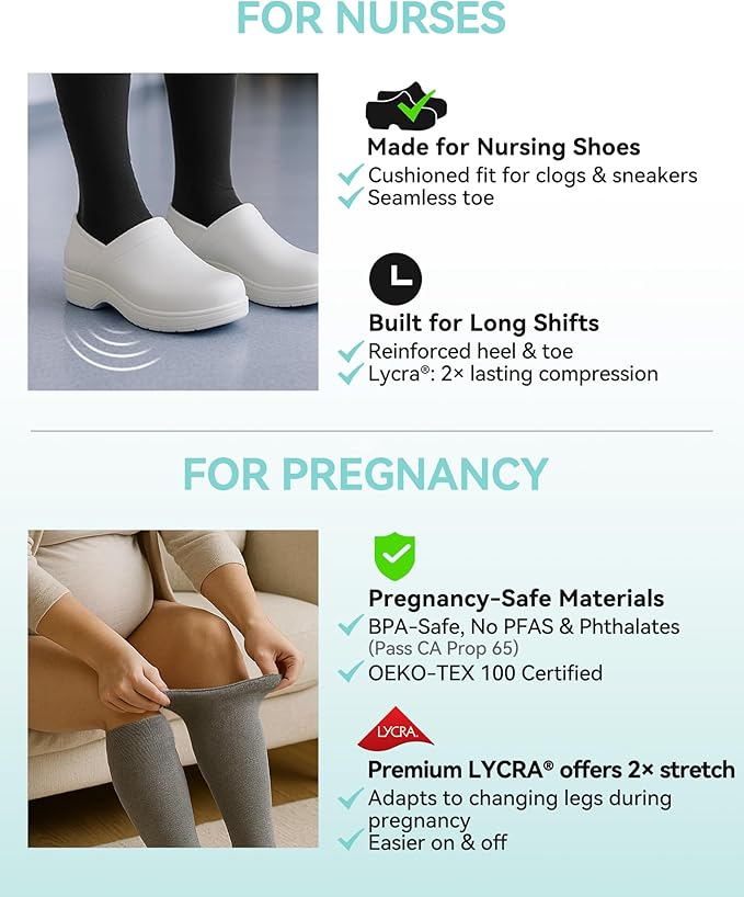 HAPIU Merino Wool Easy On Compression Socks for Women & Men, 15-20 mmHg, Plus Size Knee High Stocking for Nurses, Pregnancy, Travel, Flight, Medias de Compresión Mujer