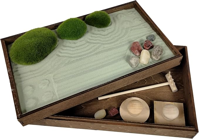 Wooden Stackable Zen Garden | Palo Verde Sand with Rake & Accessories | Minimalist Decor for Relaxation