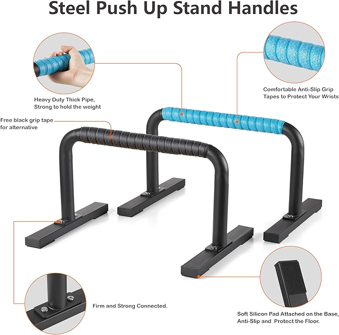 Strength Training Parallettes Push Up Bars, Pushup Handles Calisthenics Equipment for Home Workout, Anti-slip Gymnastics Bars, Handstand & Dip Bar for Outdoor Exercise