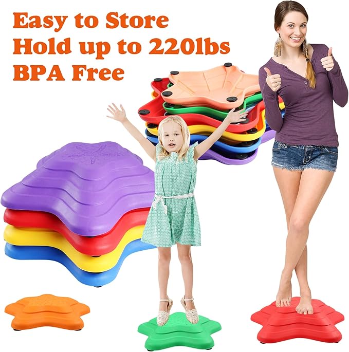 Gentle Monster Stepping Stones for Kids, Set of 8 PCS for Balance with Non-Slip Bottom - Exercise Coordination and Stability