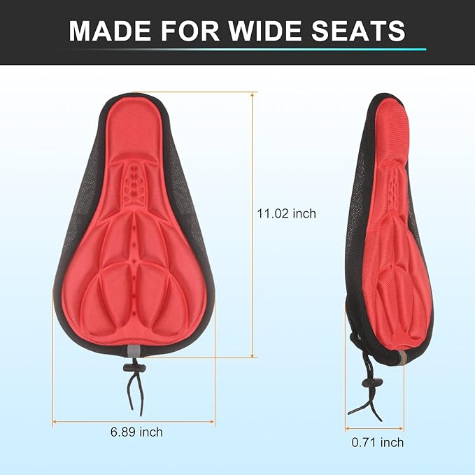 HARFINGTON Bike Seat Cover Bicycle Saddle Cushion with Drawstring Large Comfortable Gel Padded Oversized Paddle for Men Women