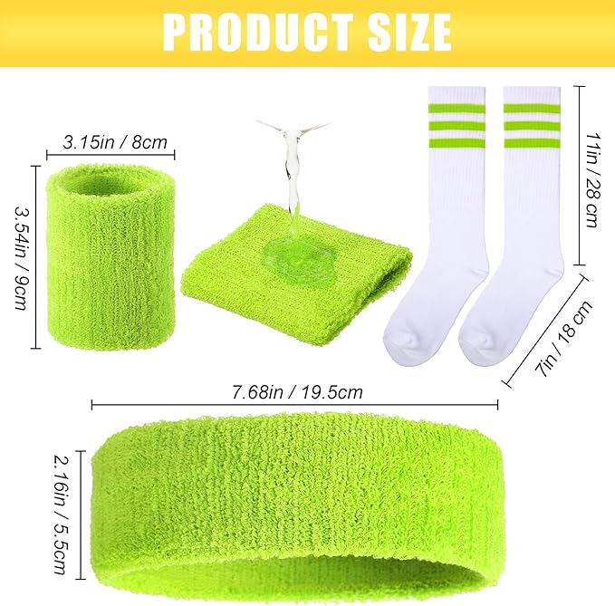 Hillban 80s Workout Outfit 80s Accessories for Women Men Neon Sweatbands Headbands for Tennis Volleyball Sport