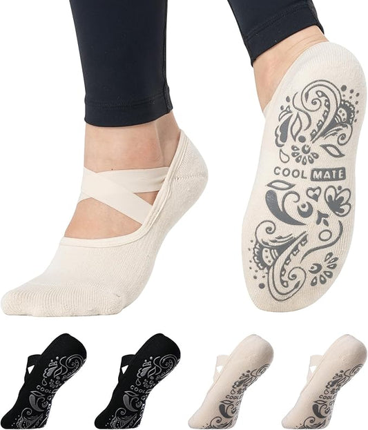 CoolMate Pilates Socks with Grips for Women, Yoga Socks, Crew Non Slip Women for Workout, Barre, Pilates Gifts