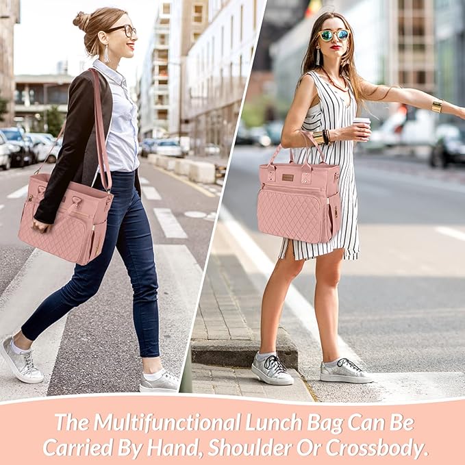 EASYA Large Women Lunch Bags for Work Insulated/Insulated Adult Lunch Box for Women/Nylon Thermal Lunch Bag for Women/Cooler Lunch Tote Bag (Pink color)