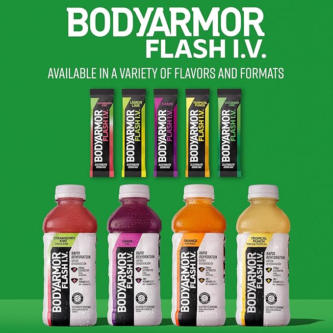 BODYARMOR Flash IV Electrolyte Packets, Tropical Punch - Zero Sugar Drink Mix, Single Serve Packs, Coconut Water Powder, Hydration for Workout, Travel Essentials, Just Add Sticks to Liquid (15 Count)
