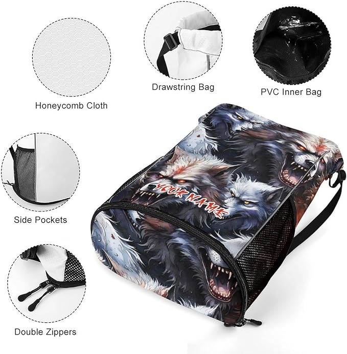 Custom Wolf Drawstring Backpack - Cute Cinch Sack, String Backpacks with Pocket for Women Men Kids Boys Girls for Gym Outdoor Sports Travel Athletic Drawstring Bag - Lightweight/Foldable