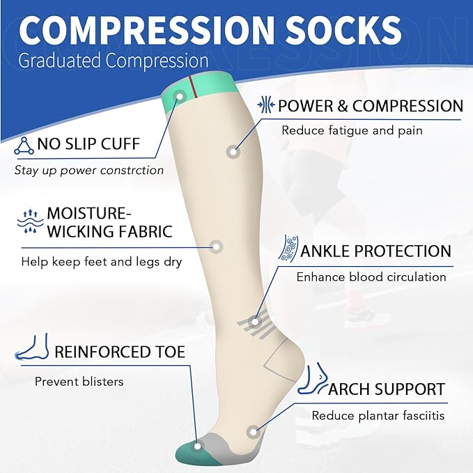 Graduated Copper Compression Socks for Men & Women Circulation 8 Pairs 15-20mmHg - Best for Running Athletic Cycling