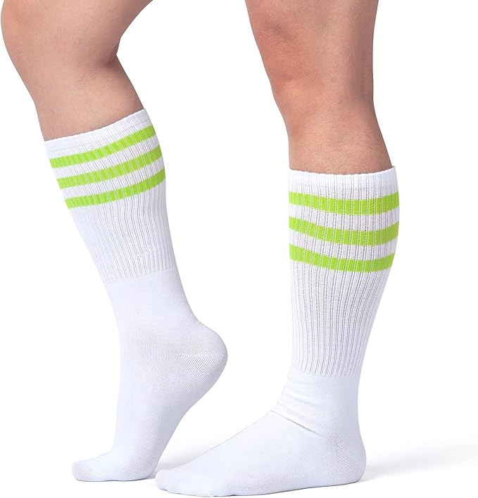 ONUPGO 5 Pieces Sweatbands Striped Socks Set Sports Headband Wristbands High Tube Socks 80s Accessories Costumes