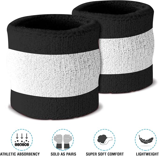 Suddora Striped Sweatband Set, Moisture Wicking 2 Wristbands and 1 Headband, Breathable Athletic Sweat Bands for Sports, Costumes & Cosplay, Matching Bands to Wear with Jersey