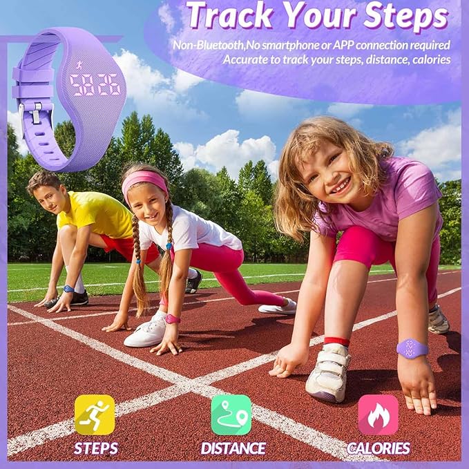 Kids Led Fitness Tracker Watch for Boys Girls, No App, Digital Sport Wristwatch, Waterproof, with Pedometer Alarm Clock, for Teens Children Students Ages 5-16 (Purple)