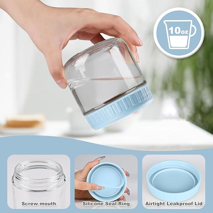 Overnight Oats Containers with Lids, 10oz Glass Jars with Lids 8 pcs, Light Blue, Wide Mouth Mason jars for Salad, Yogurt, Snacks, Meal Prep
